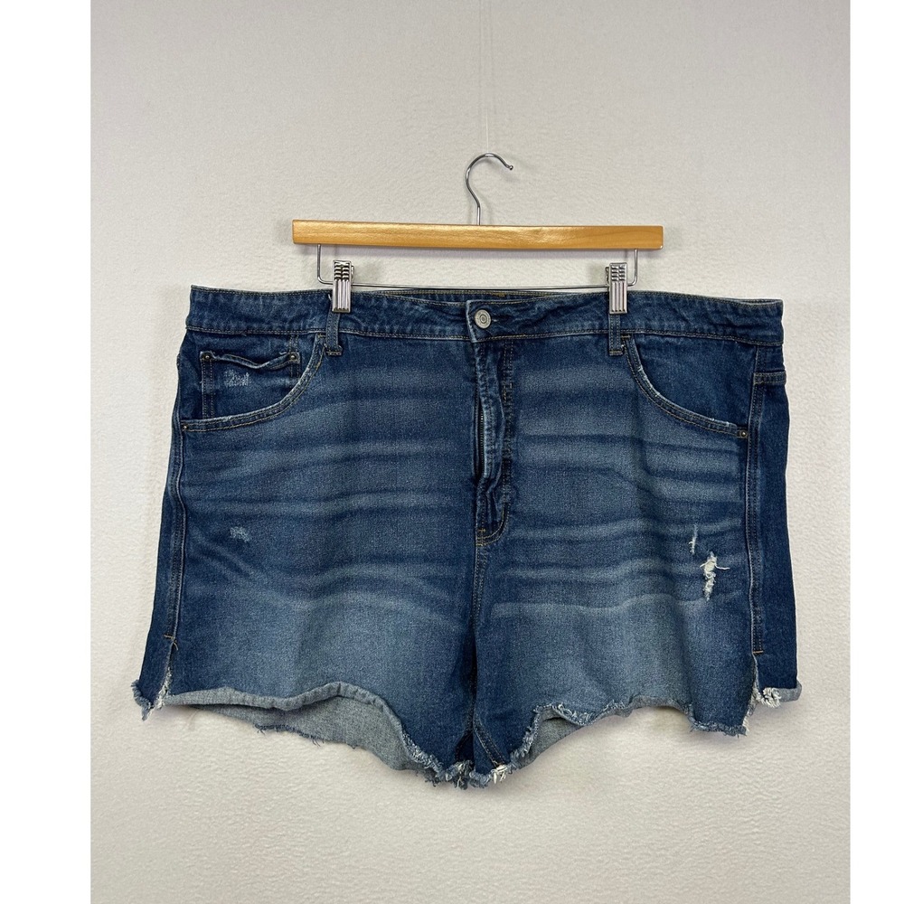 Terra & Sky Distressed Boho Womens 24W Blue Dark Wash Cut Off Denim Shorts
